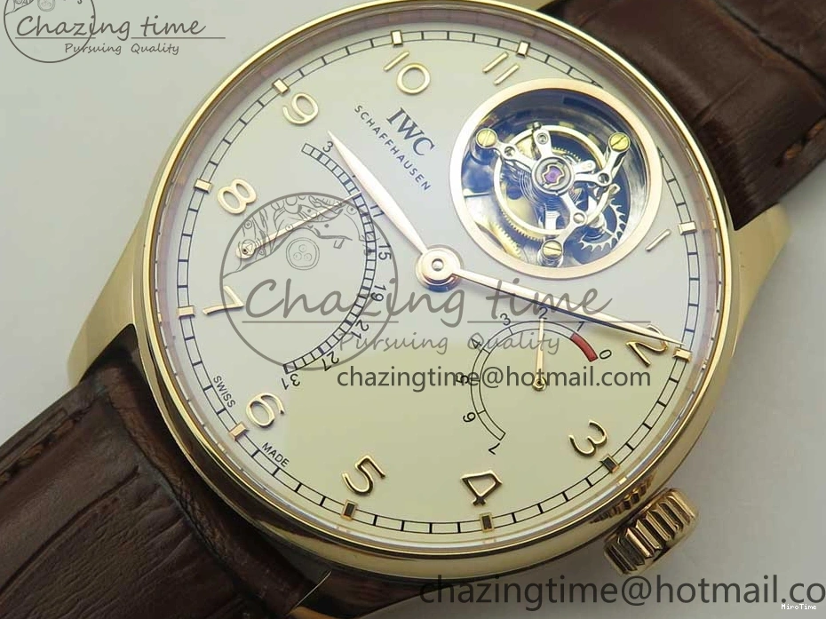 MIROTIME 1222 Portuguese Tourbillon IW504602 RG ZF Best Edition White Dial on Brown Leather Strap Stretchable 7178